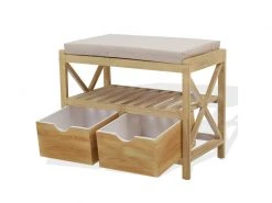 Mobili Rebecca Banquette Coffre 2 Tiroir 2 Etagere Bois Beige Vintage 46x60x33 -Banquette Magasin G CNF V85872028 D