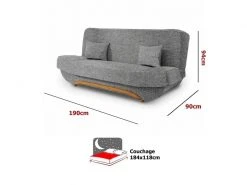 Niyo - Canapé 3 Places Convertible En Tissu Gris -Banquette Magasin G CNF X14538785 E