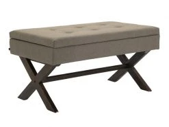 Banquette Namaro En Tissu Avec Espace De Rangement Pieds Bois De Caoutchouc , Taupe/antique