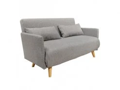 MEUBLETMOI Banquette Convertible 2 Places Tissu Gris Clair Pieds Bois - Judy