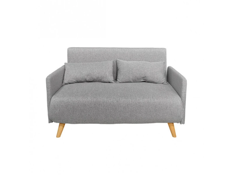 MEUBLETMOI Banquette Convertible 2 Places Tissu Gris Clair Pieds Bois - Judy 4 MEUBLETMOI Banquette Convertible 2 Places Tissu Gris Clair Pieds Bois - Judy – Image 2