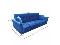 MEUBLETMOI Canapé 3 Places Convertible En Velours Bleu Et Pieds Doré - Ralph -Banquette Magasin G CNF Z39547866 D